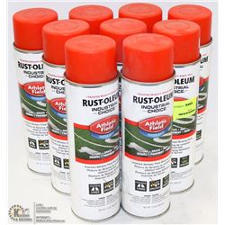GROUP OF 9 CANS OF RUSTOLEUM ORANGE MARKING PAINT