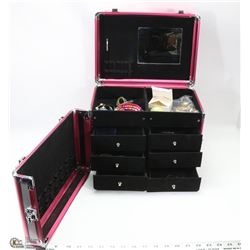 JEWELLERY/MAKEUP CASE WITH CONTENTS (PINK & GRAY)