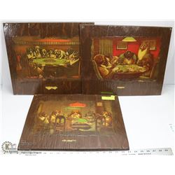 COLLECTION OF 3 POKER PLAYING DOGS PICS ON WOOD