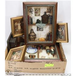 FLAT OF VINTAGE 3D FRAMED ART SCENES.