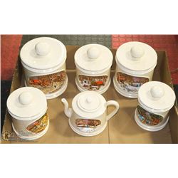 12PC STONE CARVED CANISTER SET INCL TEA POT