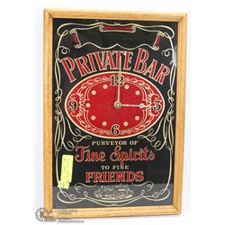 VINTAGE PRIVATE BAR MIRRORED WALL CLOCK