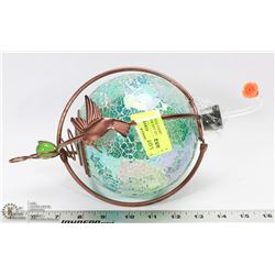 CRACKLE GLASS BALL SHAPED HUMMINGBIRD FEEDER -