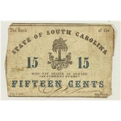 1863 STATE OF SOUTH CAROLINA 15 CENT OBSOLETE BANK