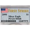 Image 3 : 2000 AMERICAN SILVER EAGLE PCGS MS68 1ST STRIKE