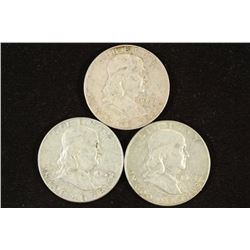1959-D,62-D & 63-D FRANKLIN HALF DOLLARS