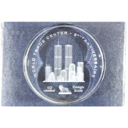 2006 CONGO 10 FRANC ACRYLIC COIN TWIN TOWERS