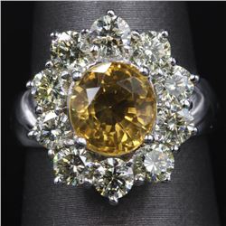 3.00 ctw Citrine and Diamond Ring - 14KT White Gold