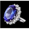16.10 ctw Tanzanite and Diamond Ring - 14KT White Gold
