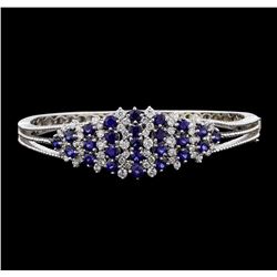 5.44 ctw Sapphire and Diamond Bangle Bracelet - 14KT White Gold