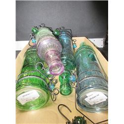 Flat with 4 Colored Glass Bottles with metal hanging hooks