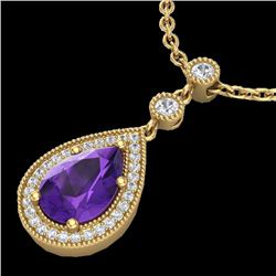 2.25 CTW Amethyst & Micro Pave VS/SI Diamond Necklace Designer 18K Yellow Gold - REF-50A2X - 23129
