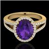 Image 1 : 3 CTW Amethyst & Micro VS/SI Diamond Halo Solitaire Ring 18K Yellow Gold - REF-67W6F - 20928