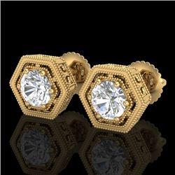 1.07 CTW VS/SI Diamond Solitaire Art Deco Stud Earrings 18K Yellow Gold - REF-190A9X - 36901