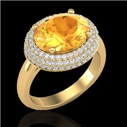 4 CTW Citrine & Micro Pave VS/SI Diamond Ring 18K Yellow Gold - REF-98N5Y - 20912