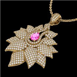 3 CTW Pink Sapphire & Micro Pave VS/SI Diamond Designer Necklace 18K Yellow Gold - REF-257F3N - 2256