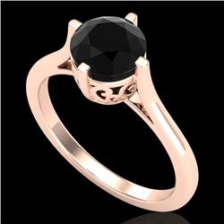 1.25 CTW Fancy Black Diamond Solitaire Engagement Art Deco Ring 18K Rose Gold - REF-81N8Y - 38060