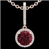 Image 2 : 2.75 CTW Garnet & Micro Pave VS/SI Diamond Necklace Designer Halo 14K Rose Gold - REF-46A2X - 23198