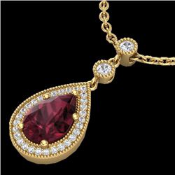 2.25 CTW Garnet & Micro VS/SI Diamond Necklace Designer 18K Yellow Gold - REF-45M5H - 23137