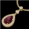 Image 1 : 2.25 CTW Garnet & Micro VS/SI Diamond Necklace Designer 18K Yellow Gold - REF-45M5H - 23137