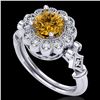 Image 1 : 1.2 CTW Intense Fancy Yellow Diamond Engagement Art Deco Ring 18K White Gold - REF-290T9M - 37833