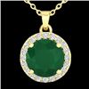 Image 2 : 2 CTW Emerald & Halo VS/SI Diamond Micro Pave Necklace Solitaire 18K Yellow Gold - REF-49W3F - 21561