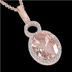3.50 CTW Morganite & Micro Halo VS/SI Diamond Necklace 14K Rose Gold - REF-78W2F - 22765