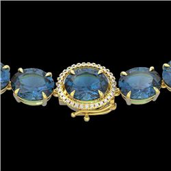 177 CTW London Blue Topaz & VS/SI Diamond Halo Micro Necklace 14K Yellow Gold - REF-563X5T - 22304