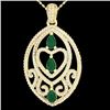 Image 1 : 3.50 CTW Emerald & Micro Pave VS/SI Diamond Heart Necklace 18K Yellow Gold - REF-218M2H - 21288