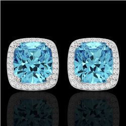 6.50 CTW Sky Blue Topaz & Micro VS/SI Diamond Halo Earrings 18K White Gold - REF-75F6N - 22812