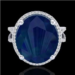 12 CTW Sapphire & Micro Pave VS/SI Diamond Halo Ring 18K White Gold - REF-143W6F - 20967