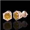 Image 2 : 1.15 CTW Intense Fancy Yellow Diamond Art Deco Stud Earrings 18K Rose Gold - REF-138Y2K - 38044