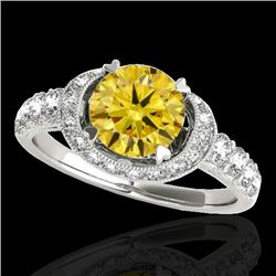 1.75 CTW Certified Si/I Fancy Intense Yellow Diamond Solitaire Halo Ring 10K White Gold - REF-180F2N