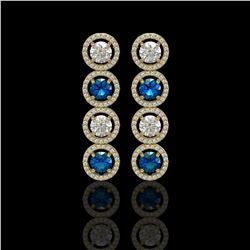 5.42 CTW Blue & White Diamond Designer Earrings 18K Yellow Gold - REF-685Y3K - 42595