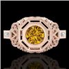 Image 2 : 1.13 CTW Intense Fancy Yellow Diamond Engagement Art Deco Ring 18K Rose Gold - REF-309A3X - 37827