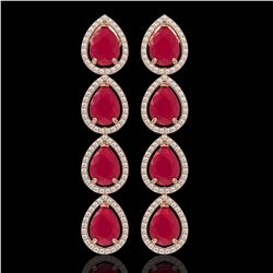 16.01 CTW Ruby & Diamond Halo Earrings 10K Rose Gold - REF-199H6A - 41286
