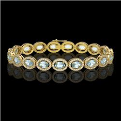 11.02 CTW Aquamarine & Diamond Halo Bracelet 10K Yellow Gold - REF-258Y8K - 40477