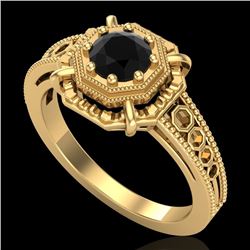 0.53 CTW Fancy Black Diamond Solitaire Engagement Art Deco Ring 18K Yellow Gold - REF-81F8N - 37438