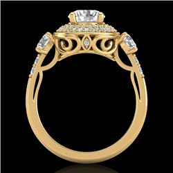 2.05 CTW VS/SI Diamond Solitaire Art Deco 3 Stone Ring 18K Yellow Gold - REF-490Y9K - 37264
