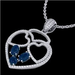 3 CTW Sapphire & Micro Pave Designer Inspired Heart Necklace 14K White Gold - REF-117N8Y - 22543