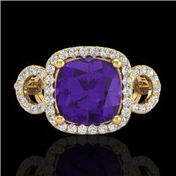 3.75 CTW Amethyst & Micro VS/SI Diamond Ring 18K Yellow Gold - REF-65F8N - 22997