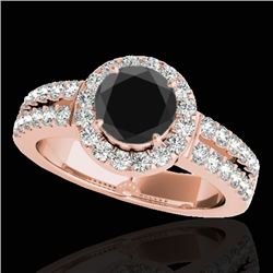 1.5 CTW Certified VS Black Diamond Solitaire Halo Ring 10K Rose Gold - REF-86N8Y - 33993