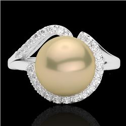 0.27 CTW VS/SI Diamond & Golden Pearl Designer Ring 18K White Gold - REF-50M8H - 22618