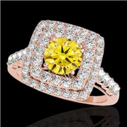 2.3 CTW Certified Si/I Fancy Intense Yellow Diamond Solitaire Halo Ring 10K Rose Gold - REF-254Y5K -