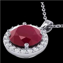 2 CTW Ruby & Halo VS/SI Diamond Micro Pave Necklace Solitaire 18K White Gold - REF-45M8H - 21573
