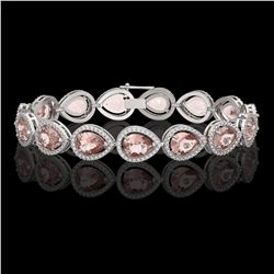 19.55 CTW Morganite & Diamond Halo Bracelet 10K White Gold - REF-480A4X - 41246