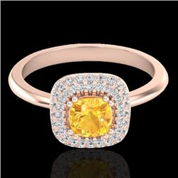 1.16 CTW Citrine & Micro VS/SI Diamond Ring Solitaire Double Halo 14K Rose Gold - REF-57X8T - 21025