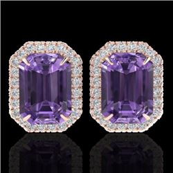 9.40 CTW Amethyst & Micro Pave VS/SI Diamond Halo Earrings 14K Rose Gold - REF-77H8A - 21215