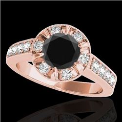 2 CTW Certified VS Black Diamond Solitaire Halo Ring 10K Rose Gold - REF-91F3N - 34490