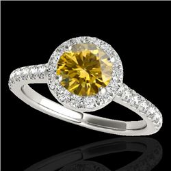 1.7 CTW Certified Si/I Fancy Intense Yellow Diamond Solitaire Halo Ring 10K White Gold - REF-343T6M 